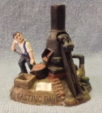 Original Cast Iron Mechanical Bank entitled Casting Bank in original paint 8 by 7