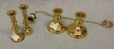 Two sets of American Metalcraft candlesticks and Candle snuffer  one set 5 tall, one set 4 tall