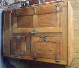 Original Oak 3 door Icebox with original porcelain interior  48 by 34 by 20