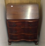 Serpentine Bow Front Drop front Secretary Desk, fitted interior on claw and ball foot  40 by 29 by 1