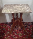Walnut marble top Carved base Lamp Table  28 by 24