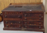 Original 8 drawer Clark's lift top counter top Spool Cabinet 19 by 34 by 22