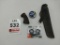 Weaver scope mount, pistol grip, pellets, holster