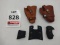 2 leather holsters and 3 pistol grips
