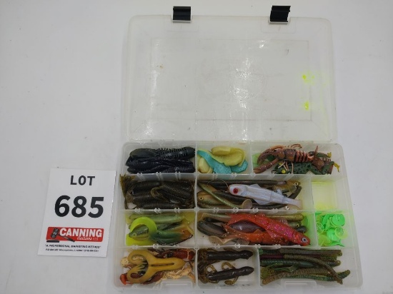Tackle tray of assorted soft plastic lures