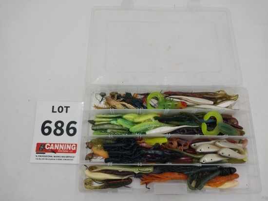 Tackle tray of assorted soft plastic lures