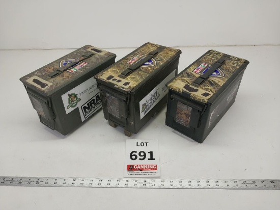 3 empty metal ammo boxes