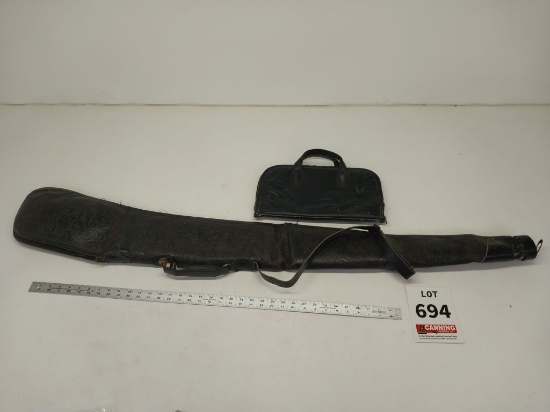 2 leather long gun and pistol case