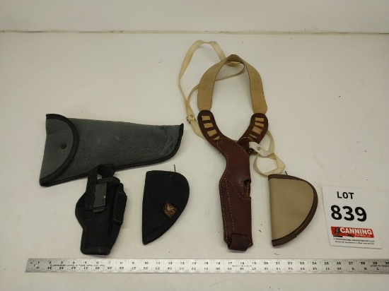 2 Pistol holsters and 3 soft cases