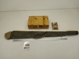 Wooden box with lock, soft gun case, book