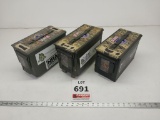 3 empty metal ammo boxes