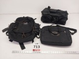 Black backpack, duffel bag, side bag
