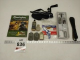 Gun cleaning tools, fanny pack, Remington magazine