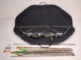 Camo compound bow with arrows and soft case