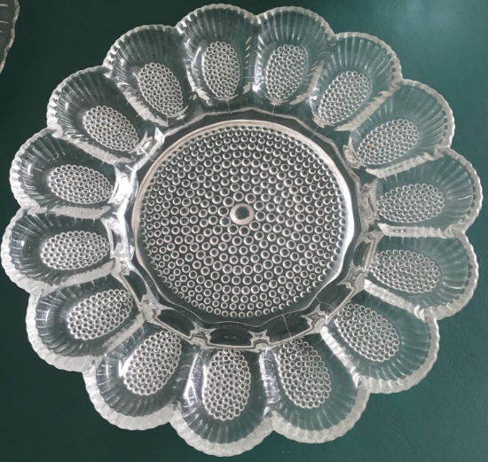 VINTAGE INDIANA GLASS HOBNAIL CLEAR DEVILED EGG PLATE SUNFLOWER