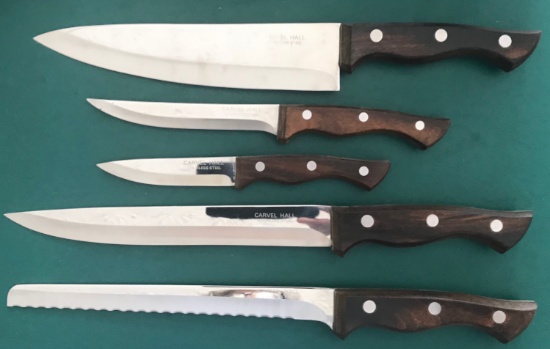 CARVEL HALL STAINLESS STEEL KNIVES WITH WOODEN BLOCK HOLDER