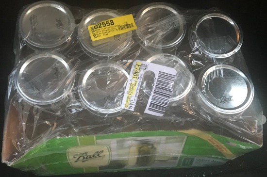 8 BALL WIDE MOUTH QUART JARS WITH LIDS AND BANDS