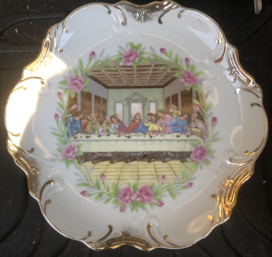 VINTAGE THE LAST SUPPER DECORATIVE PLATE 18K GOLD TRIM