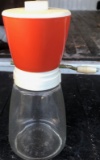 VINTAGE FEDERAL HOUSEWARES NUT GRINDER ORANGE WITH WHITE LID