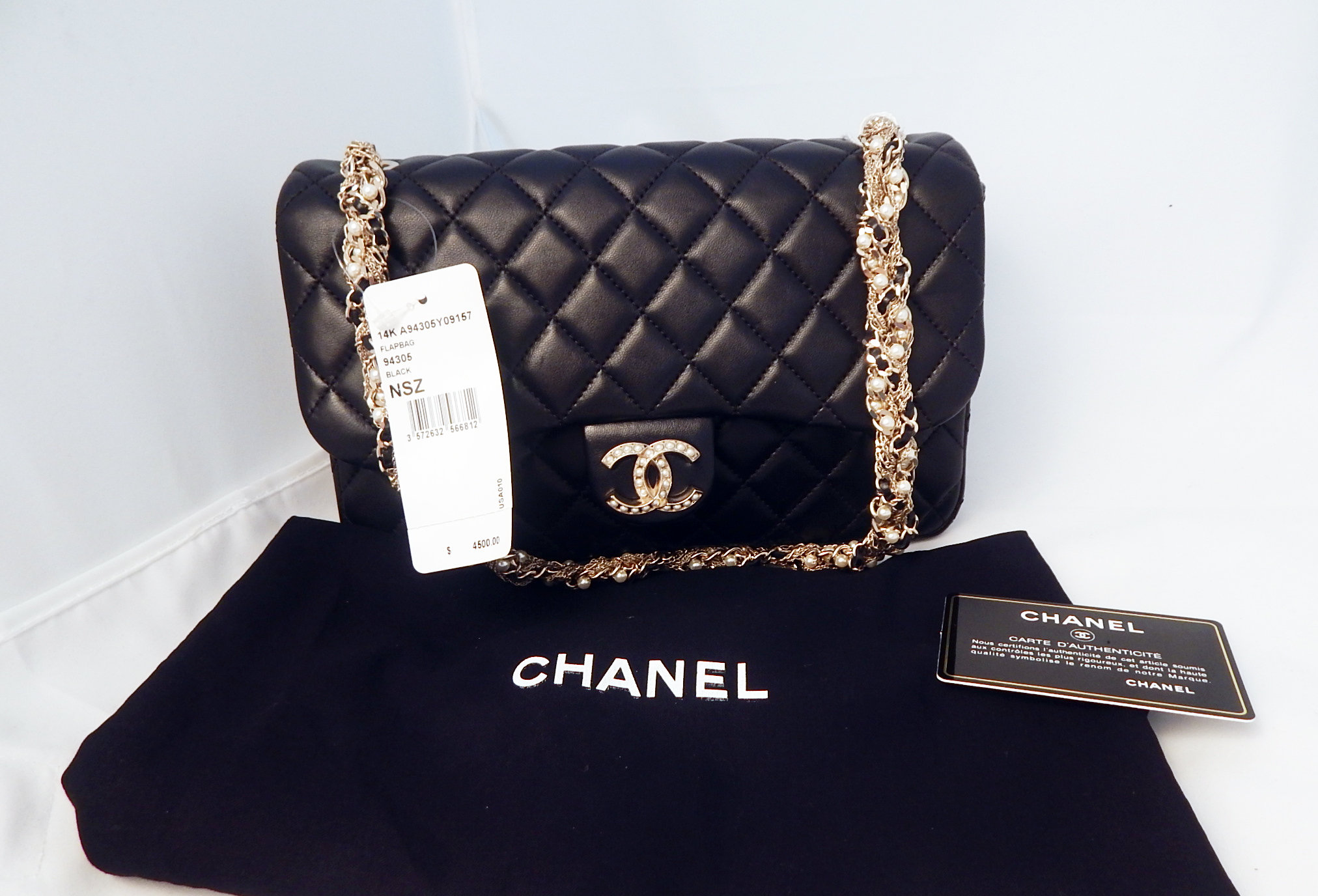 Chanel Medium Westminster Pearl Flap Bag in Black Lambskin