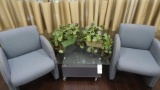 GLASS TOP TABLE w/ 2 CHAIRS & PLANTS