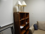 Lot Wood Bookcase with (2) Lamps