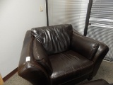 Lot Brown Leather Sofa, Chaise, Armchair with Ottoman