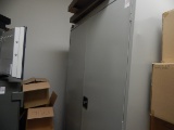 Gray Storage Cabinet on Wheels with Contents