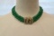 Necklace, green jade-colored beads with rhinestone clasp