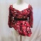 Self-Portrait Red w/Black/White Floral Print Peplum Top, size 0, new with tags