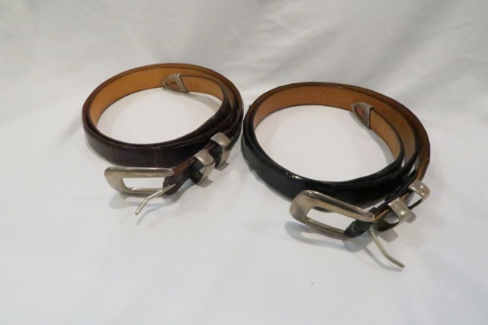(2) Mens' Belts, alligator with silver buckle, black and brown, size 40