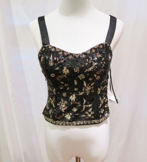 Zara Black/Gold Sequined Crop Top, size S, new with tags