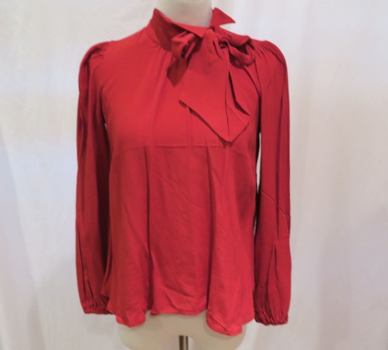 Bebe Red Bow-Tie Blouse Long Sleeved, size 0, new with tags