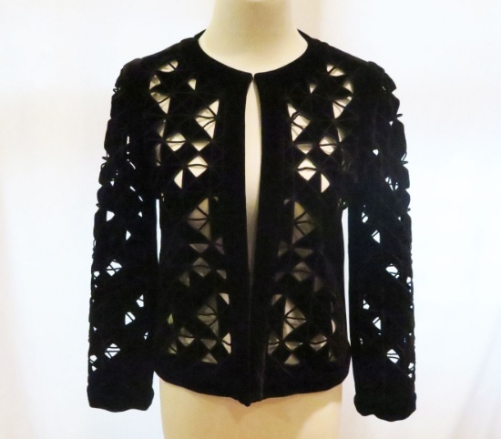 Tahari Black Velvet Jacket, size 2, worn