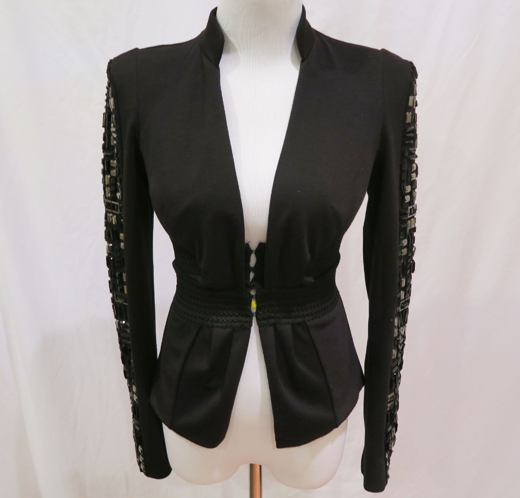 Bebe Black Blazer w/Embellished Sleeves, size 0, worn