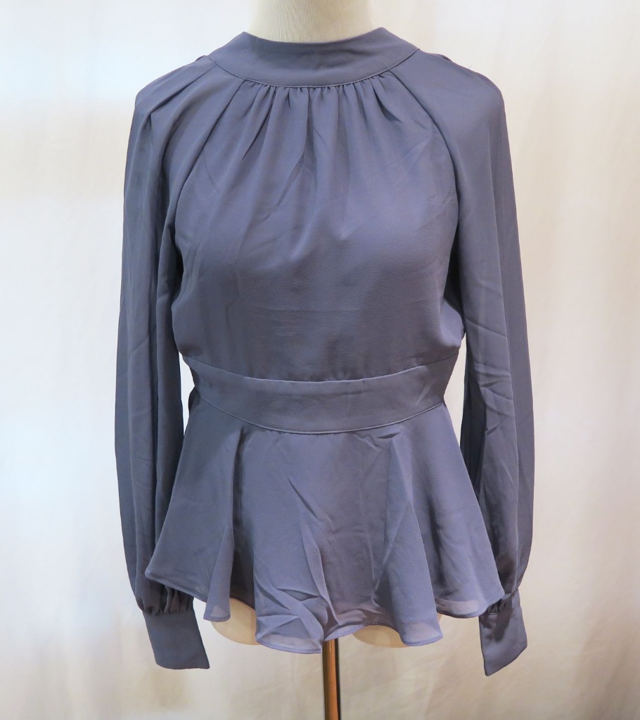 Bebe Blue Gathered Neck Top w/Open Back, Long-Sleeved, size 00, new with tags