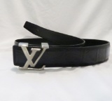 Louis Vuitton Black Belt with steel LV buckle, size 100cm
