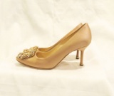 Manolo Blahnik Hangisi Flesh Satin Jewel Buckle Pumps with box (size 35)