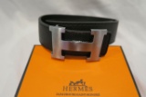 Hermes H Belt Buckle with black leather strap, in Hermes Box