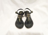 Chanel T-Strap Sandals w/CC Chain, Black w/Gold Embellishments, (size 35.5)