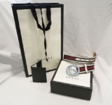 Gucci Belt, interlocking GG silver-tone buckler, white leather, green/red canvas, worn, with Gucci b