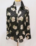 Zara Black Floral Print Long-Sleeved Blouse, size XS, new with tags