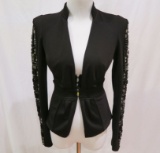 Bebe Black Blazer w/Embellished Sleeves, size 0, worn