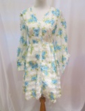 Daffina White w/Blue/Green Flower Embellishment Long-Sleeved Mini Dress, size 00, worn
