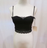 Super Down Black Lace Spaghetti Strap Crop Cami, size XS, new with tags