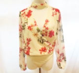 Guess Red/White Floral Print Bodysuit, size XS, new with tags