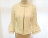 Tahari Cream Ruffle Sleeve Jacket w/Pearl Embellished Neck, size 2, worn