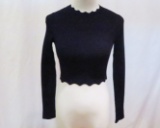 Bebe Navy Ribbed Long Sleeved Crop Top, size XXS, new with tags