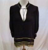 Zara Black/Gold Trim Long Sleeved Blouse, size XS, new with tags - $119