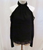 Bebe Black Cold Shoulder Ruffle Top, size XXS, new with tags